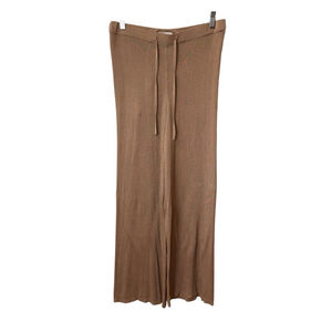 St. Agni Womens Ribbed Lounge Pants Tan Brown High-Rise Small Soft Tie Waist